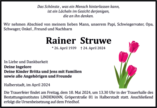 Traueranzeige von Rainer Struwe von Volksstimme Halberstadt