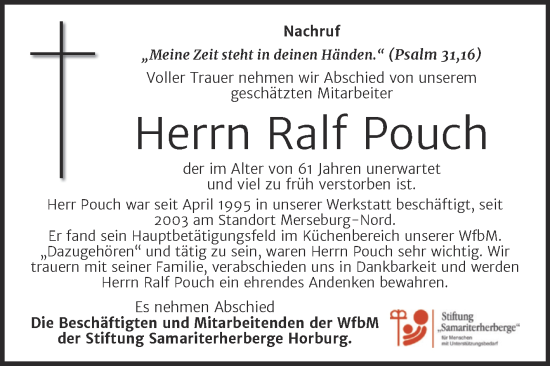 Traueranzeige von Ralf Pouch von Super Sonntag Merseburg/Querfurt