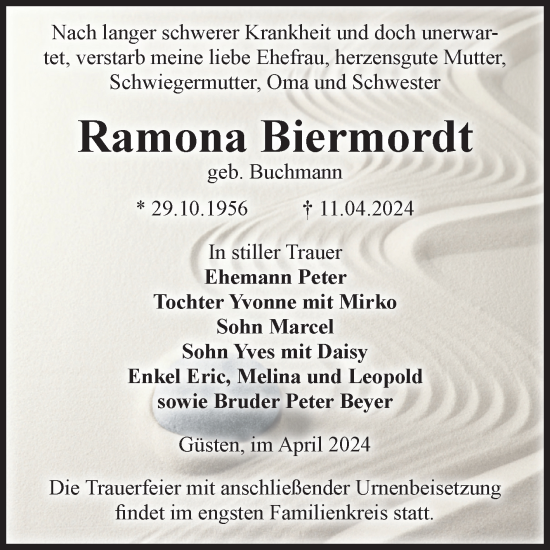 Traueranzeige von Ramona Biermordt 