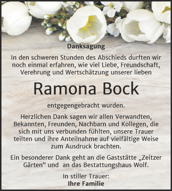 Traueranzeige von Ramona Bock von Trauerkombi Weißenfels