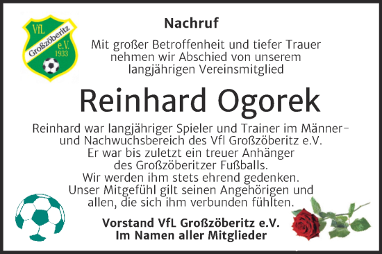 Traueranzeige von Reinhard Ogorek von Trauerkombi Bitterfeld