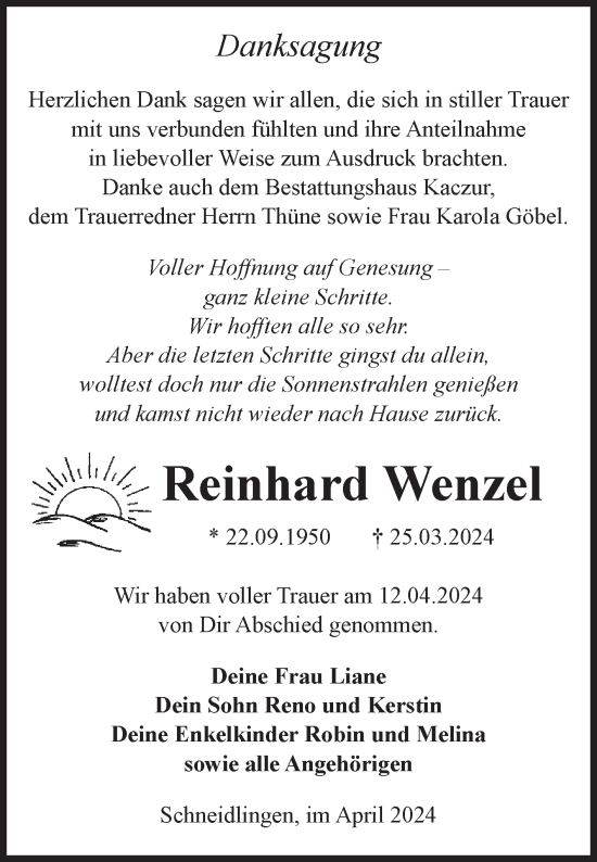 Traueranzeige von Reinhard Wenzel von Volksstimme Staßfurt