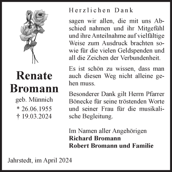 Traueranzeige von Renate Bromann von Volksstimme Altmark West