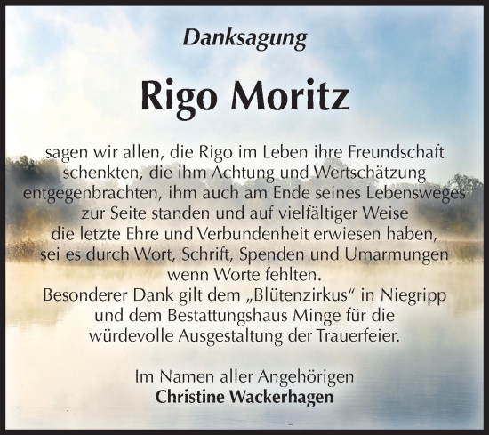 Traueranzeige von Rigo Moritz von Volksstimme Burg/Genthin