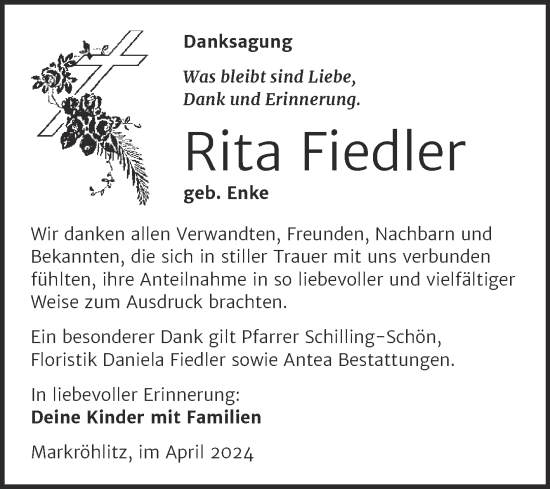 Traueranzeige von Rita Fiedler von Trauerkombi Weißenfels