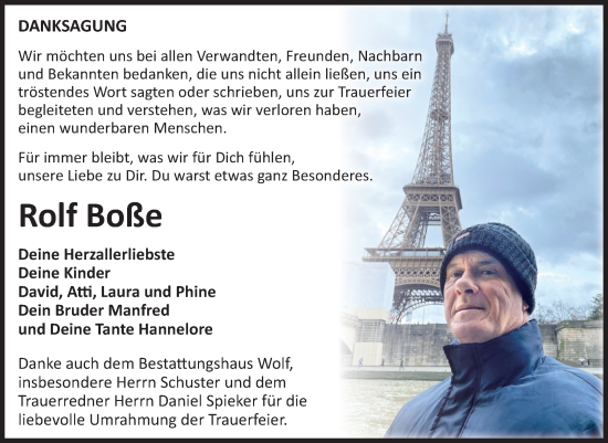 Traueranzeige von Rolf Boße von Volksstimme Wernigerode