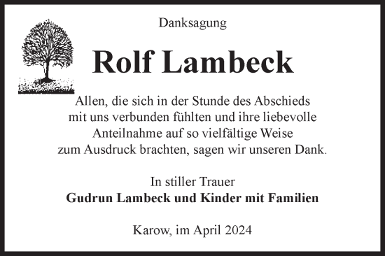 Traueranzeige von Rolf Lambeck von Volksstimme Burg/Genthin