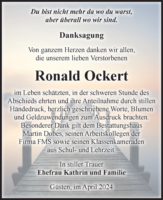 Traueranzeige von Ronald Ockert 