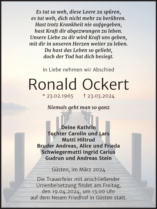 Traueranzeige von Ronald Ockert 
