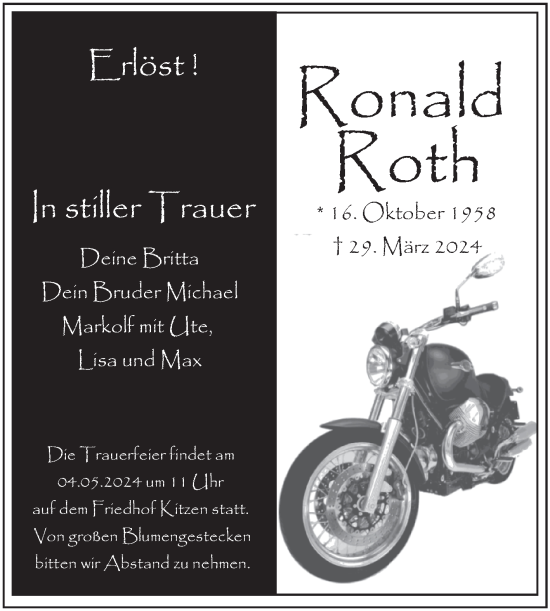 Traueranzeige von Ronald Roth von Super Sonntag Naumburg/Nebra