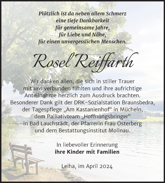 Traueranzeige von Rosel Reiffarth von Trauerkombi Merseburg