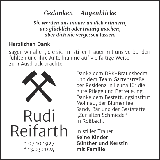 Traueranzeige von Rudi Reifarth von Trauerkombi Merseburg