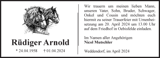 Traueranzeige von Rüdiger Arnold von Volksstimme Altmark West