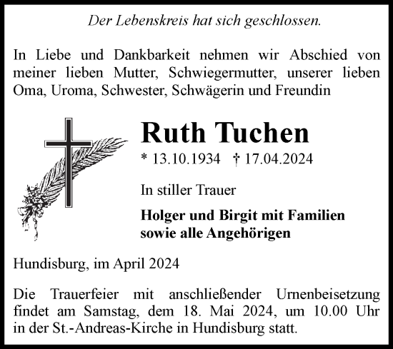 Traueranzeige von Ruth Tuchen von Volksstimme Haldensleben/Wolmirstedt