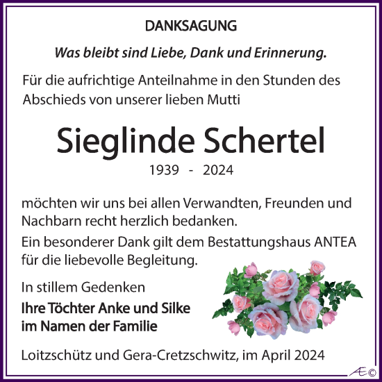 Traueranzeige von Sieglinde Schertel von Trauerkombi Zeitz