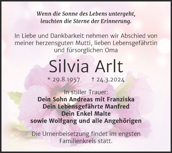 Traueranzeige von Silvia Arlt von Trauerkombi Weißenfels