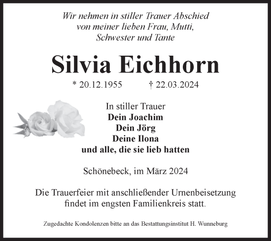 Traueranzeige von Silvia Eichhorn von Volksstimme Schönebeck