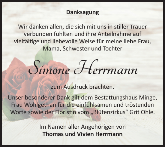 Traueranzeige von Simone Herrmann von Volksstimme Burg/Genthin