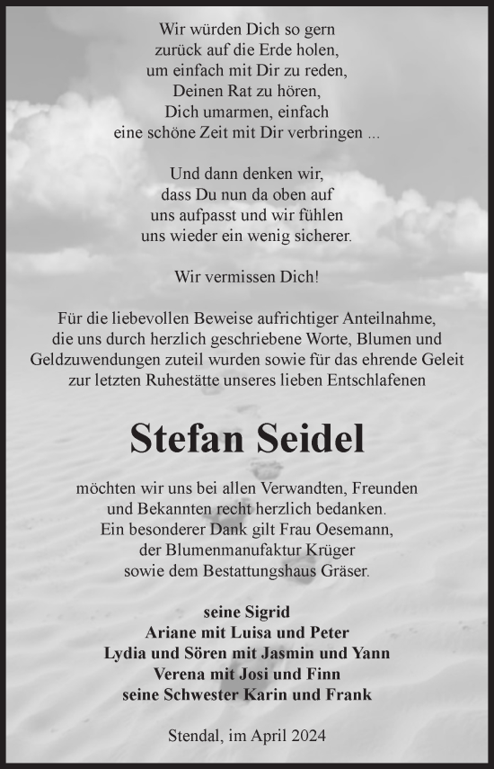 Traueranzeige von Stefan Seidel von Volksstimme Altmark Ost