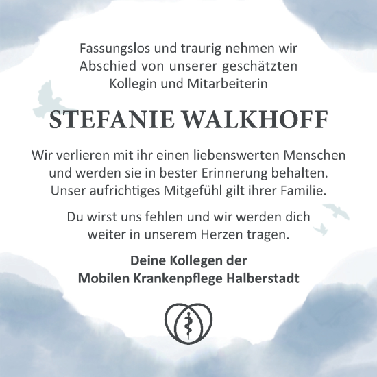 Traueranzeige von Stefanie Walkhoff von Volksstimme Halberstadt
