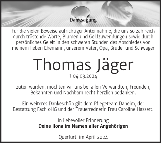 Traueranzeige von Thomas Jäger von Trauerkombi Merseburg