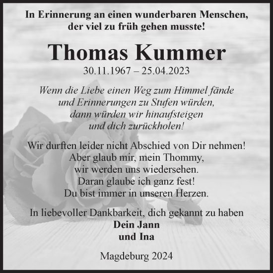 Traueranzeige von Thomas Kummer von Volksstimme Magdeburg