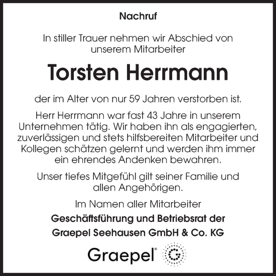 Traueranzeige von Torsten Herrmann von Volksstimme Altmark Ost