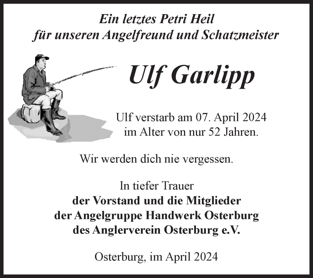  Traueranzeige für Ulf Garlipp vom 13.04.2024 aus Volksstimme Altmark Ost