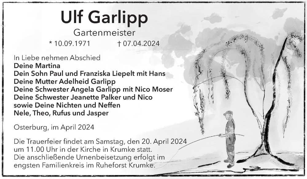  Traueranzeige für Ulf Garlipp vom 13.04.2024 aus Volksstimme Altmark Ost