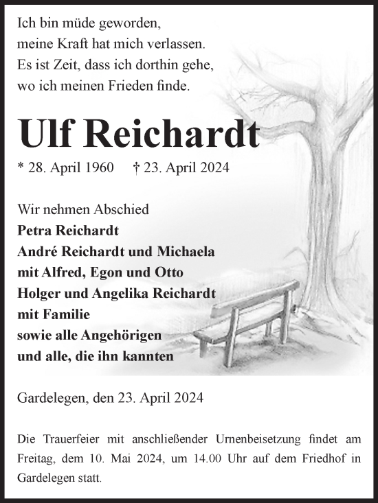 Traueranzeige von Ulf Reichardt von Volksstimme Altmark West