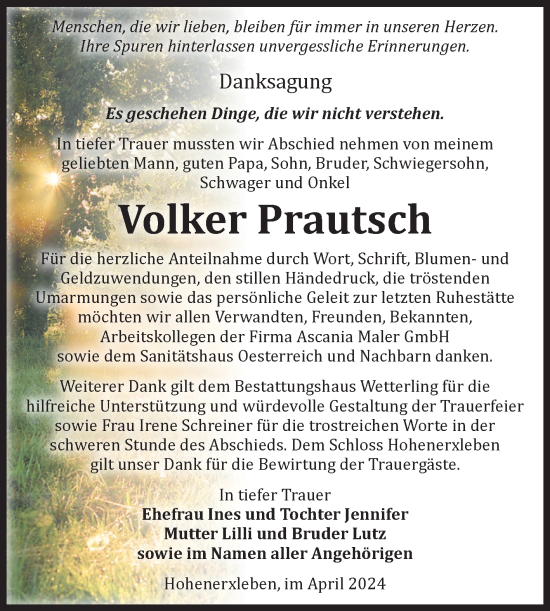 Traueranzeige von Volker Prautsch von Volksstimme Staßfurt