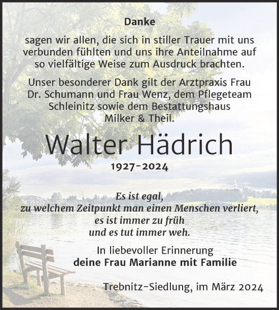 Traueranzeige von Walter Hädrich von Trauerkombi Weißenfels