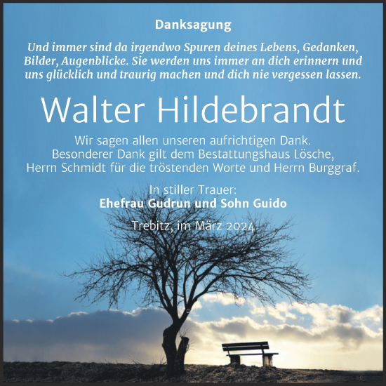Traueranzeige von Walter Hildebrandt von Trauerkombi Wittenberg