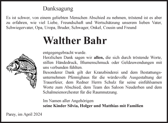 Traueranzeige von Walther Bahr von Volksstimme Burg/Genthin