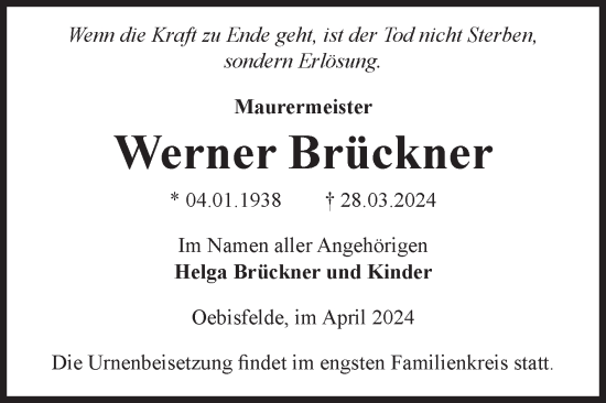 Traueranzeige von Werner Brückner von Volksstimme Altmark West