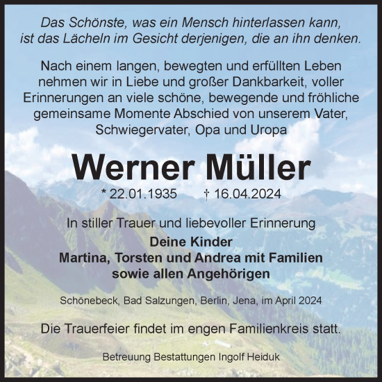 Traueranzeige von Werner Müller von Volksstimme Schönebeck