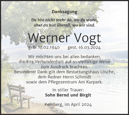 Traueranzeige von Werner Vogt von Trauerkombi Wittenberg