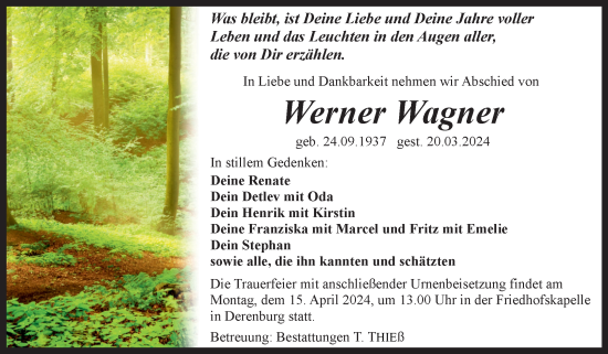 Traueranzeige von Werner Wagner von Volksstimme Wernigerode
