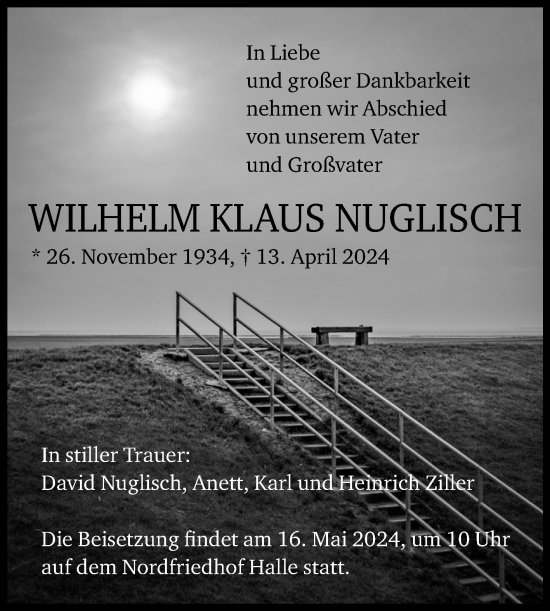Traueranzeige von Wilhelm Klaus Nuglisch von Mitteldeutsche Zeitung Halle/Saalkreis