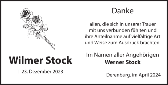 Traueranzeige von Wilmer Stock von Volksstimme Wernigerode