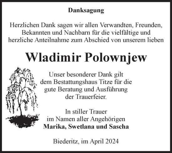 Traueranzeige von Wladimir Polownjew von Volksstimme Burg/Genthin