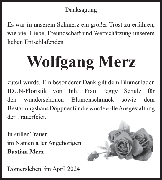 Traueranzeige von Wolfgang Merz von Volksstimme Oschersleben/Wanzleben