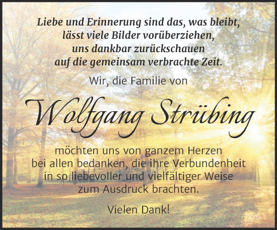 Traueranzeige von Wolfgang Strübing von Trauerkombi Zeitz