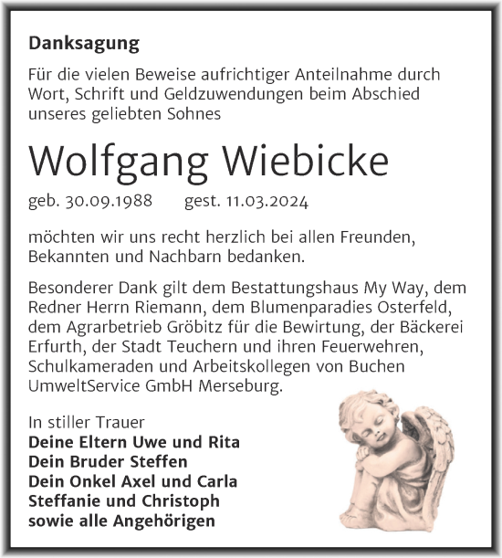 Traueranzeige von Wolfgang Wiebicke von Trauerkombi Weißenfels