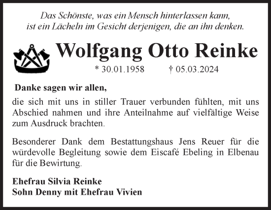 Traueranzeige von Wolfgang Otto Reinke von Volksstimme Magdeburg