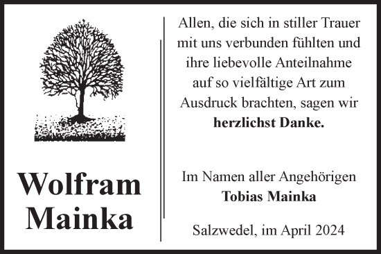 Traueranzeige von Wolfram Mainka von Volksstimme Altmark West