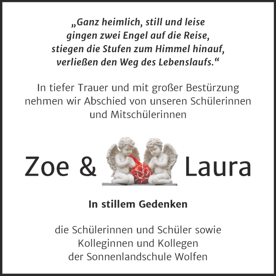 Traueranzeige von Zoe und Laura  von Trauerkombi Bitterfeld