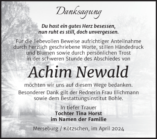 Traueranzeige von Achim Newald von Trauerkombi Merseburg