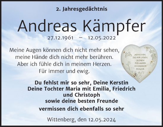 Traueranzeige von Andreas Kämpfer von Trauerkombi Wittenberg