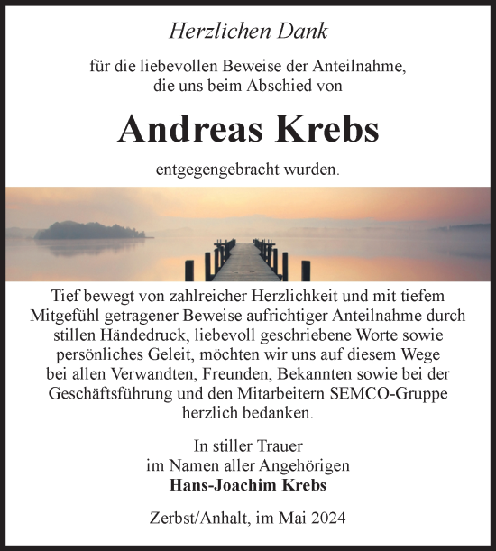 Traueranzeige von Andreas Krebs von Volksstimme Zerbst